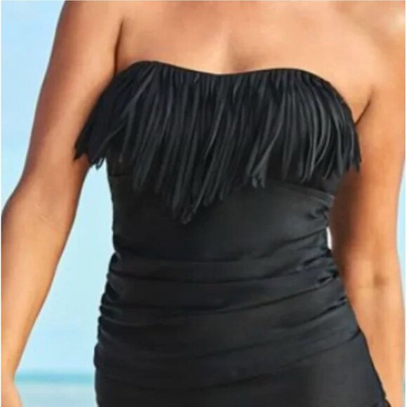 Fringe Bandeau Tankini TOP Swimsuits For All Black Women's Szie 18 New with Tags - Picture 2 of 4
